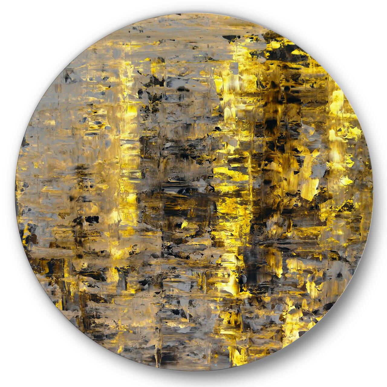 Designart - Yellow Meets Grey Abstract Art II - Modern Metal Circle Wall Art